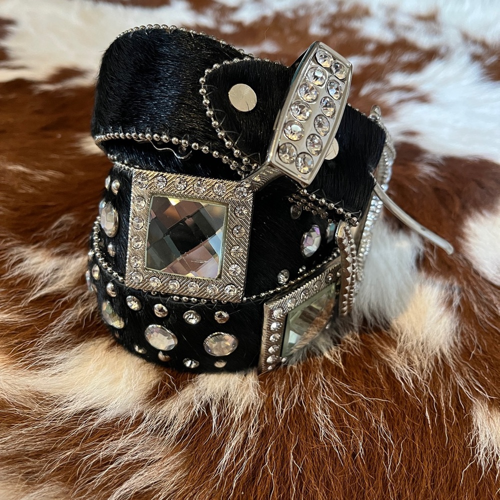 Bling Black hair on hide Belt.